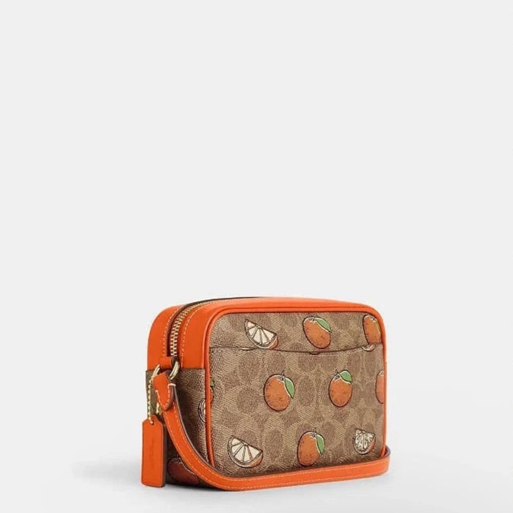 Coach Mini Jamie Camera Bag In Signature Canvas With Orange Print Purse NWT $368_3